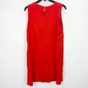 Madewell Mini Shift Dress in 100% Linen A Line Embroidered Hem Wild Poppy M thumbnail 15
