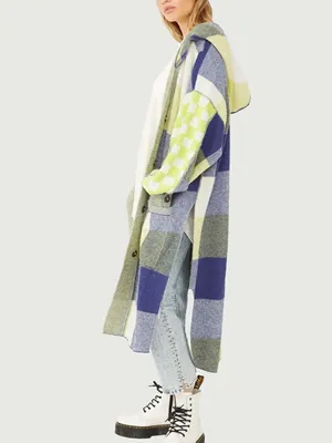 Free People South Bend Cardi Plaid Hooded Duster M NWOT thumbnail 2