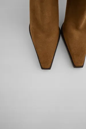 suede tan camel heeled ancle boots heels thumbnail 2
