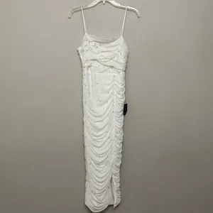 NEW Lulus Toast to Romance White Ruched Pearl Bodycon Midi Dress Sz LARGE thumbnail 10