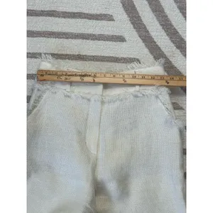 Uterqüe Women Off White Wide Leg Crop Pants Textured Raw Hem Fringe High Waist S thumbnail 13