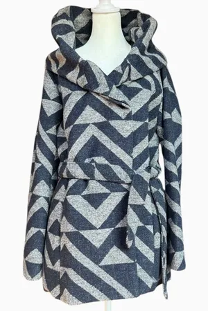Mossimo Supply Co. Two Tone Geometric‎ Wrap Pea Coat With Oversized Collar Sz M thumbnail 1