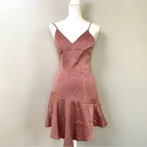 NWT Angel Biba Asymmetrical Dusty Pink satin mini dress size Medium thumbnail 5