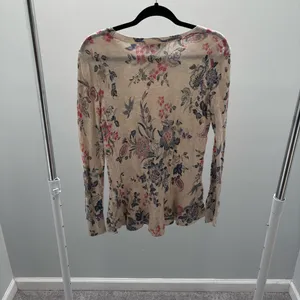 LOFT Beige Floral Print Long Sleeve Cotton Lightweight Knitted Sweater thumbnail 6