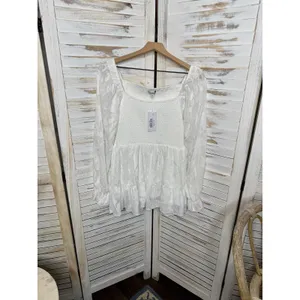 NWT BALTIC BORN Women's Med Ines Smocked Peplum Top White Fairy Romantic thumbnail 7