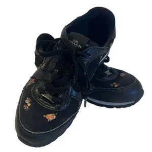 Coach Sneakers Women Black Glitter Floral Leather Suede‎ Low Top thumbnail 1