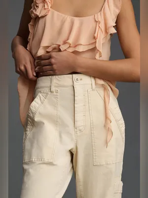 Pilcro Anthropologie Millie Low-Slung Barrel Cargo Pants Ivory Size 28 thumbnail 3