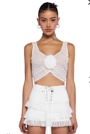 🎀 𝒿𝓊𝓈𝓉 𝒶𝓃 𝒶𝓃𝑔𝑒𝓁 🎀 Sugar Thrillz Pearl Mesh Top ✨ White thumbnail 3