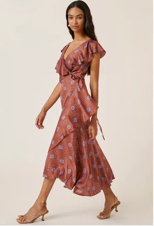 Anthropologie Ruffle-Sleeve Printed-Wrap Maxi thumbnail 3