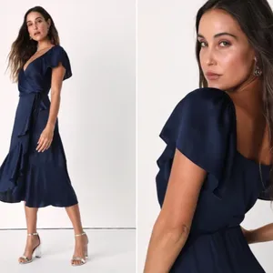 LULU's Sexy Flowy Wedding Bridesmaid Romantic Bohemian Wrap Midi Dress NWOT thumbnail 3