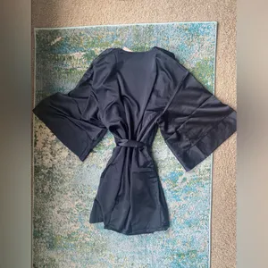NWT ThirdLove short black silky tie robe, size OS thumbnail 12