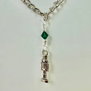 Hand Crafted Antique Silver Toy Soldier with Green Crystal Chain Necklace thumbnail 4
