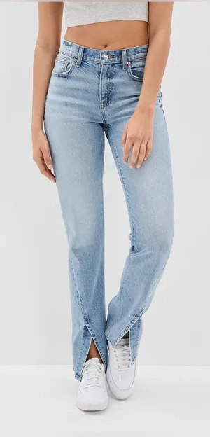 American Eagle Curvy ’90s Bootcut Slit‎ Hem Denim Jeans Light Minimalist AE Chic thumbnail 1