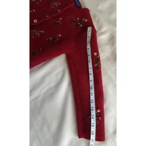 Karen Scott Red 100% Wool VintageCardigan Sweater Sequin Embroidered Tree M Crew thumbnail 8