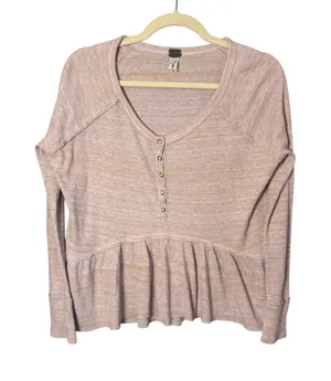 Free People We The Free Womens Henley Top S Pink Waffle Knit Peplum Boho thumbnail 1