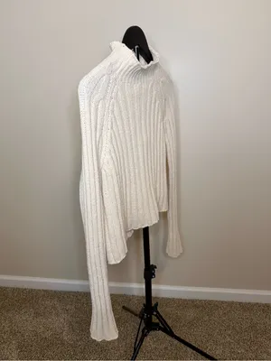 American Eagle‎ Knit Cream Ribbed Mockneck Sweater-S thumbnail 4