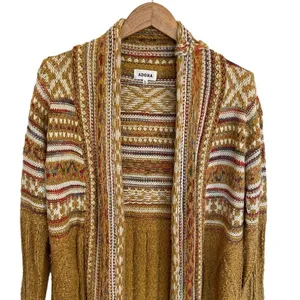 Bohemian Longline Knit Cardigan With Fringe Tassel Hem Southwestern Aztec Print thumbnail 5