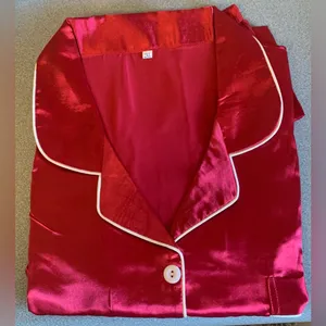 Dark pink satin 2 piece short pajama set (only one set for sale) thumbnail 2