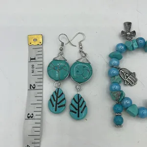 Necklace Earrings Bracelet Turquoise/Silver Hand Made thumbnail 5
