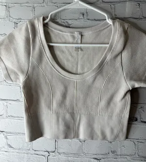 Offline by aerie Ribbed Scoop Neck Crop Top - Cream medium thumbnail 1