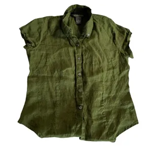 Banana Republic women's size XS military green linen button down blouse thumbnail 1