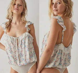 NWT $68 Free People Ivory Combo Take It Away Floral Tie-Front Lace Bodysuit S thumbnail 3