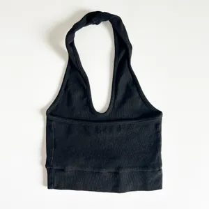 THE KRIPT Womens Basic Black Ribbed Knit Halter Neck Crop‎ Top Tank Size XS thumbnail 5