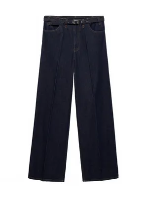 Mango Rinse-Wash Wide Leg Jeans with Belt NWT Mara Open Blue Size 4 thumbnail 2