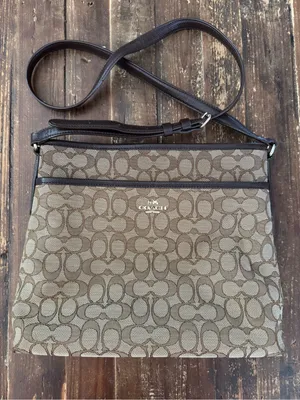 Coach Brown Signature Jacquard Crossbody Bag thumbnail 1