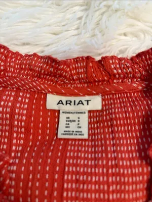 Ariat Coral-Red Tiered Maxi Dress with Tassel Tie size S excellent condition thumbnail 11