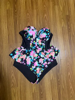 Bongo floral print strapless peplum one piece swimsuit with skirt size large thumbnail 2