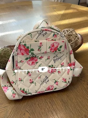 Betsey Johnson Floral Mini Backpack White Pink Roses Bow Purse thumbnail 8