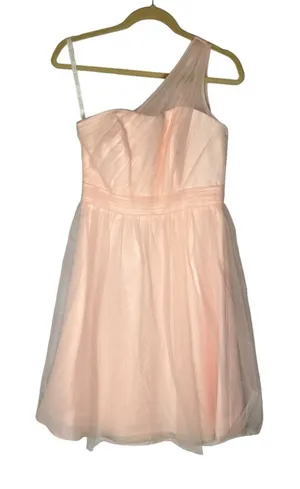 David’s Bridal Peachy Pink Tulle One‎ Shoulder Mini Bridesmaid Dress Size 4 thumbnail 1