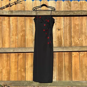 Vintage 90s/Y2K Goth Fairy Embellish 3D Flowers Spaghetti Strap Maxi Dress Sz 14 thumbnail 3