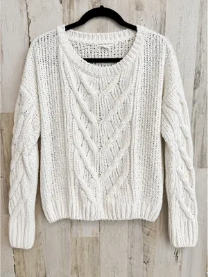 Aeropostale Women’s Medium White Chenille Cable Knit Sweater thumbnail 2