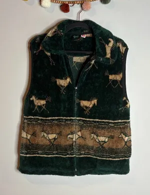 Vtg sherpa fleece Horse zip up vest thumbnail 1