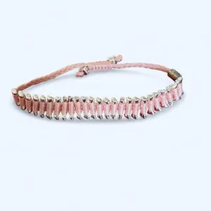 Heart You Back pink dog bone bracelet with silver bones and paws thumbnail 7