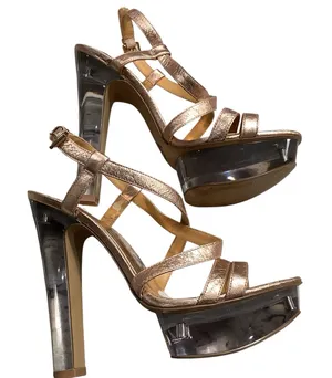 Nine West Metallic Platform Crystal Clear Heels. Copper Strapping WORN ONCE. thumbnail 1
