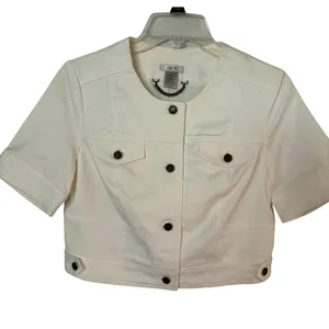 Cache White Cotton Blend Front Button Short Jacket Top Lined Side Tab NWT $118 thumbnail 6