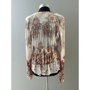Free People Blouse Womens M White Floral Run Free Balloon Sleeve Tie Front Silky thumbnail 5