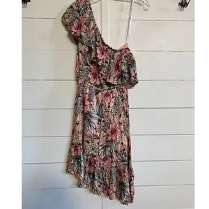 MINKPINK Womens Pink Floral One Shoulder Asymmetric Ruffle Mini Dress‎ Size S thumbnail 11