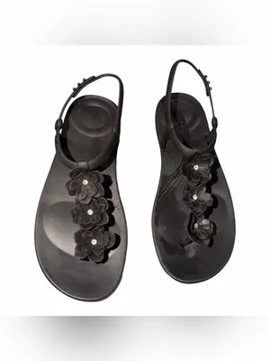 NWT FitFlop Splash Flower T-Strap Sandal 7 M, BLACK thumbnail 7