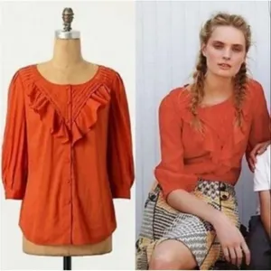 Maeve | Anthropologie Boho Nicoleta‎ Orange Ruffled Peasant Blouse size 4 thumbnail 2