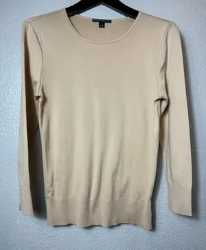 Ralph Lauren Black Label Beige 100% Cotton Crewneck Knit Sweater‎ Women’s Large thumbnail 1