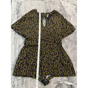 Free People Romper Womens Black Floral Leaf Print Open Back Flutter Sleeve 12 thumbnail 8