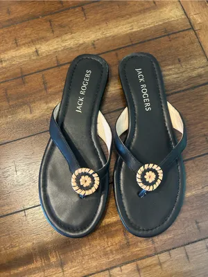 Jack Rogers Black Leather Thong Sandals with Woven Medallion Size 9.5 thumbnail 2