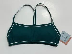 Shade & Shore Deep Green Bralette with White Piping thumbnail 1