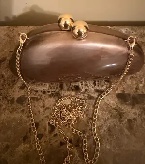 Hard Case Gold-Accented Brown Evening Clutch with gold Chain Strap thumbnail 1