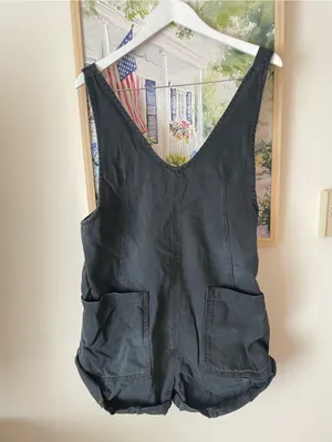 Free People We The Free Black High Roller Denim V-Neck Shortalls Overalls XS thumbnail 5