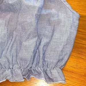 Brandy‎ Melville Blue White Pinstripe Ruffle Tie Strap Crop Top One Size thumbnail 9